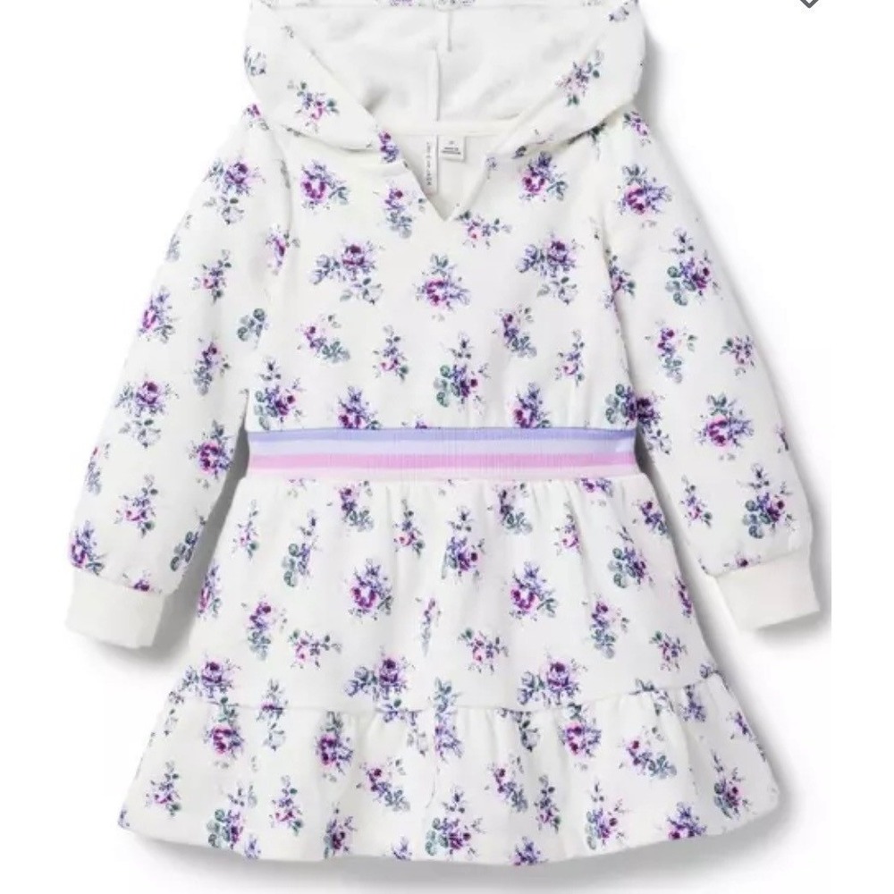 Janie and Jack Floral Hooded Dress Toddler Girls Size 5 White NEW Floral Ruffle
